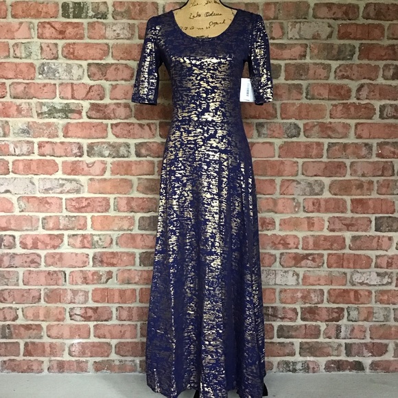LuLaRoe Dresses & Skirts - LuLaRoe Ana Maxi Dress Elegant Blue With Metallic Gold XS & SM Available NWT!
